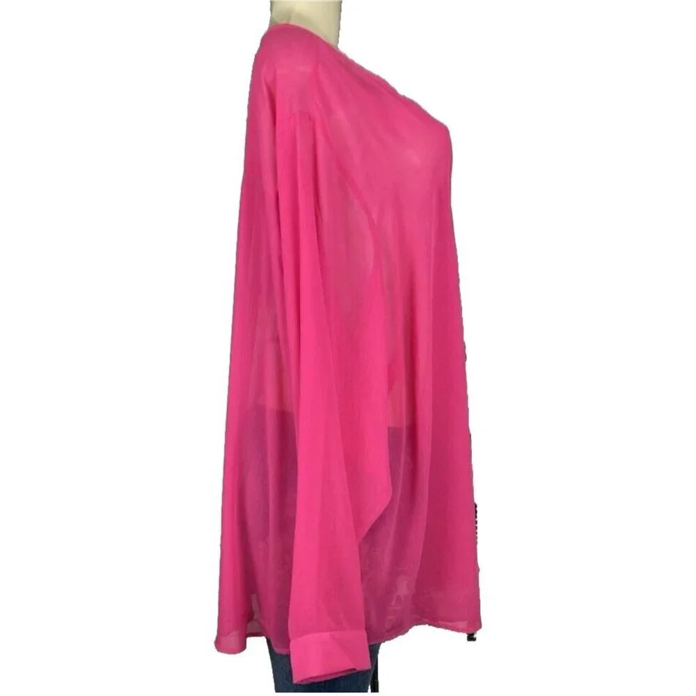 Torrid +5 Pink Split Neckline Button Down Sheer Woven Chiffon Long Sleeve Blouse - Picture 3 of 6